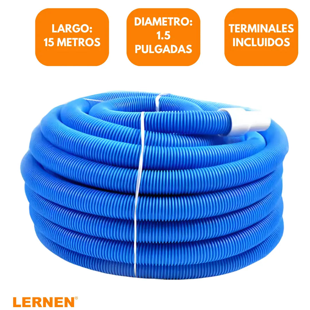 Manguera Limpia Piscina 15 Metros Flexible Azul Con Terminal Lernen