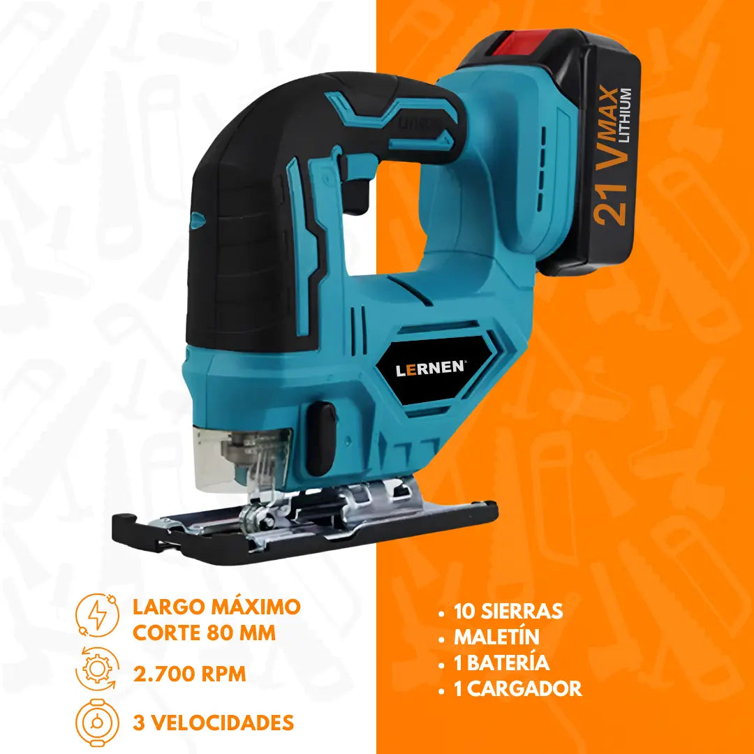 Sierra Caladora Inalámbrica 21v + Accesorios Lernen