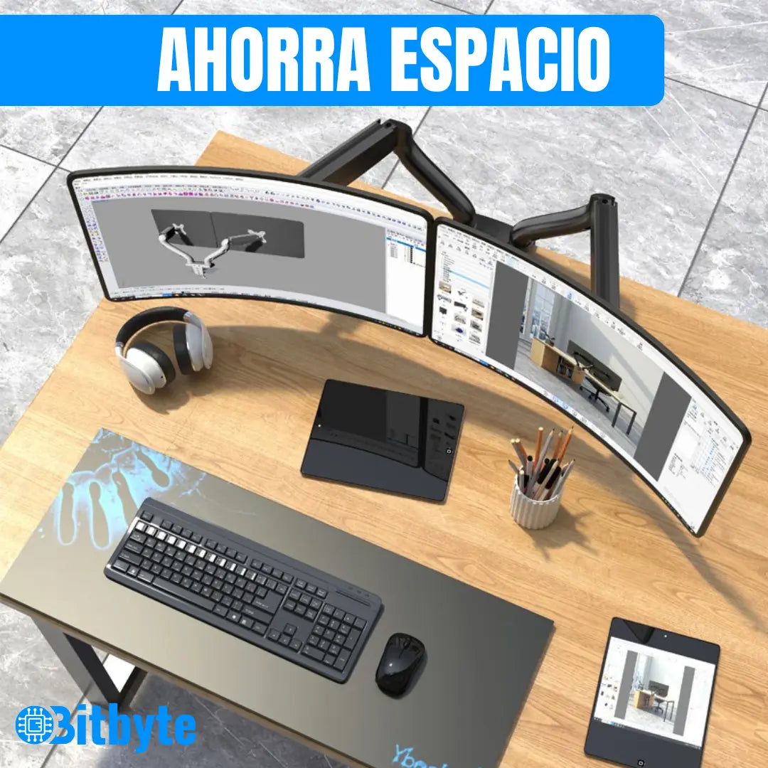 Brazo Soporte Doble Para 2 Monitores Base Escritorio Bitbyte