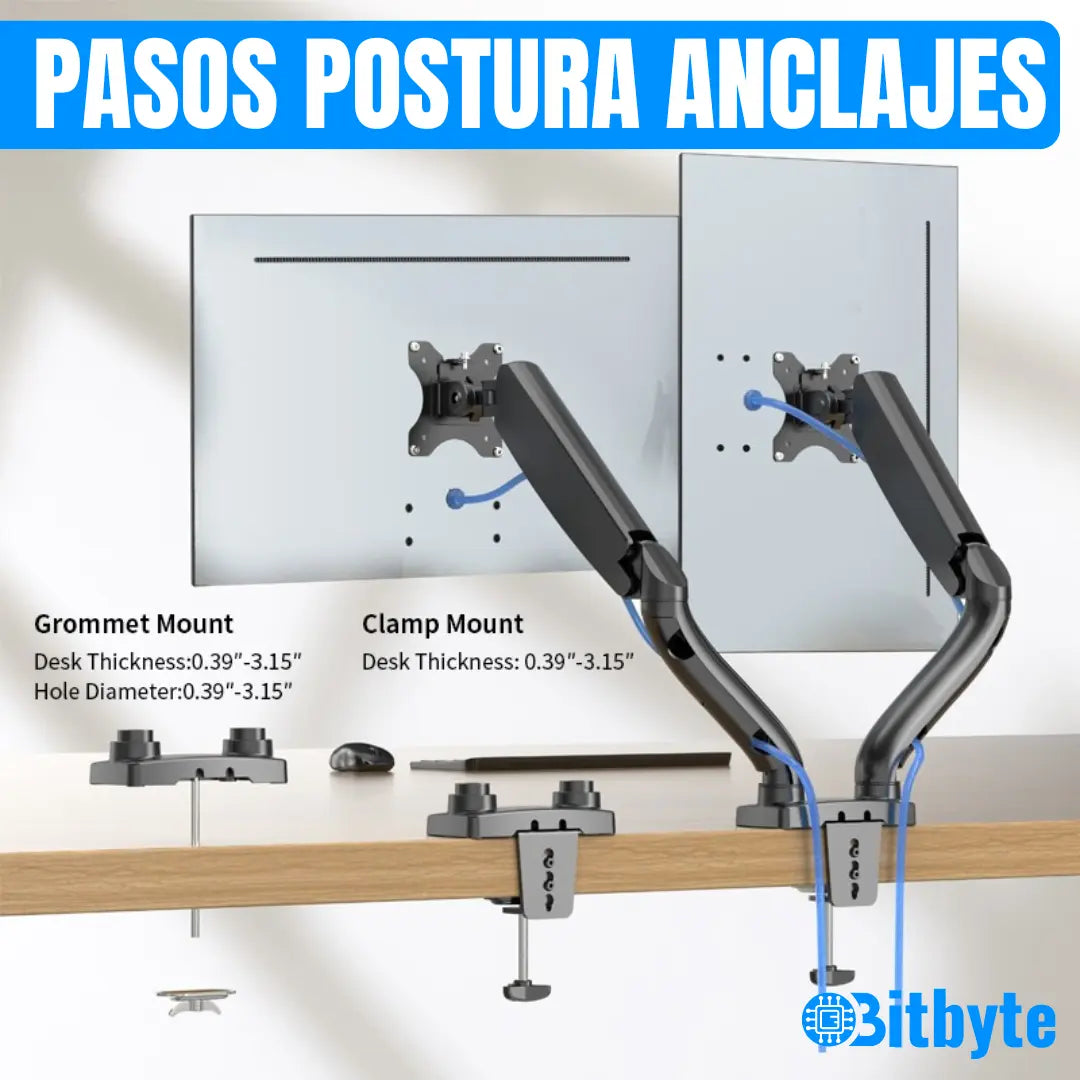 Brazo Soporte Doble Para 2 Monitores Base Escritorio Bitbyte