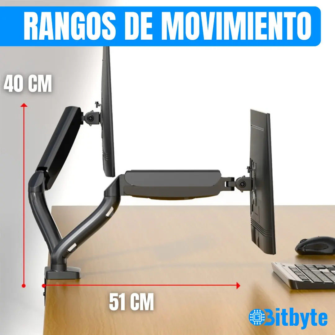 Brazo Soporte Doble Para 2 Monitores Base Escritorio Bitbyte