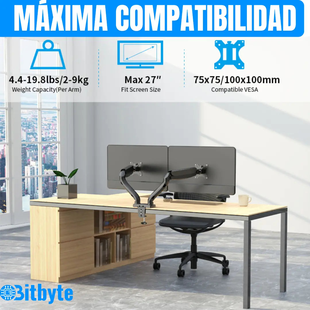 Brazo Soporte Doble Para 2 Monitores Base Escritorio Bitbyte