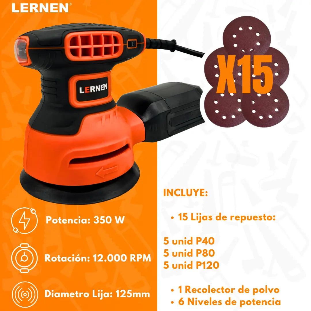 Lijadora Roto Orbital PRO LERNEN 350 W + 15 Lijas Lernen