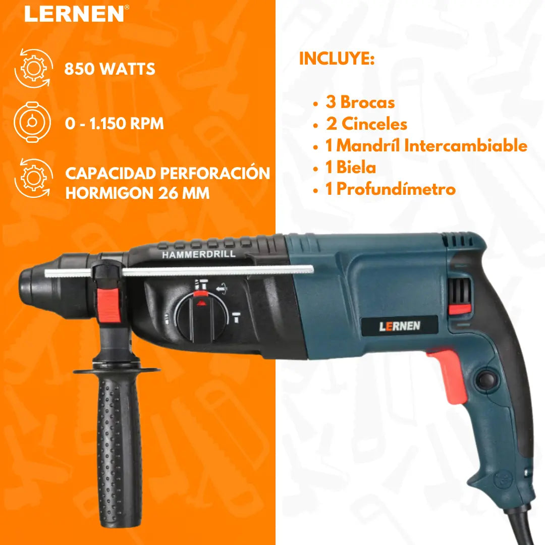 Kit Rotomartillo 800 W LERNEN+ Maletín Portátil + Accesorios Lernen