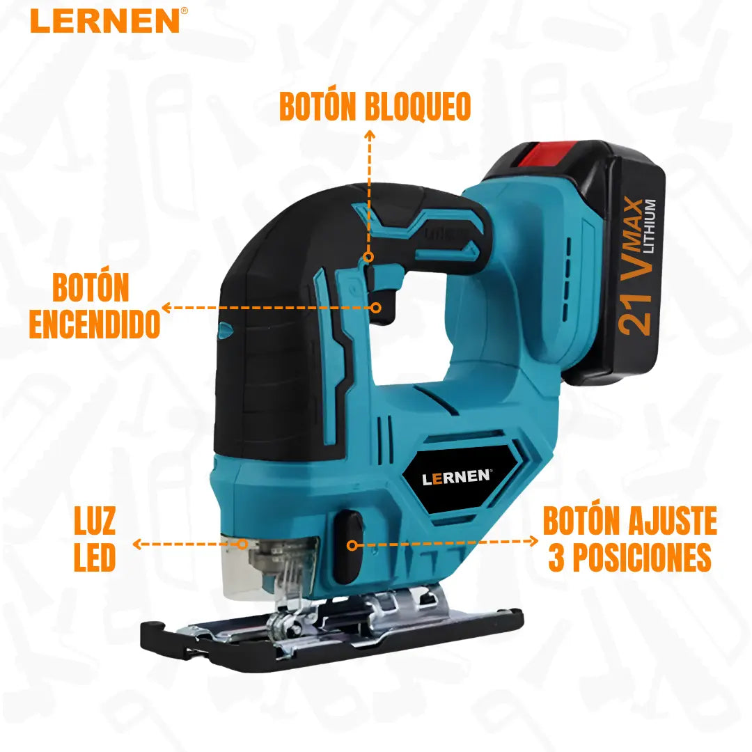 Sierra Caladora Inalámbrica 21v + Accesorios Lernen