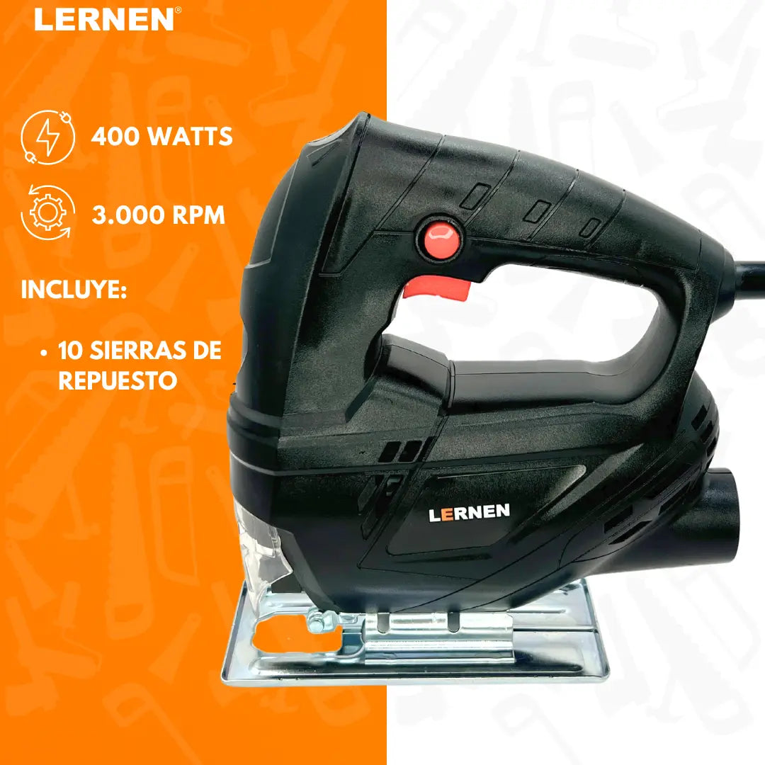 Sierra Caladora LERNEN - 400w 3000 Rpm Cuchillo 55mm + 10 Sierras Lernen