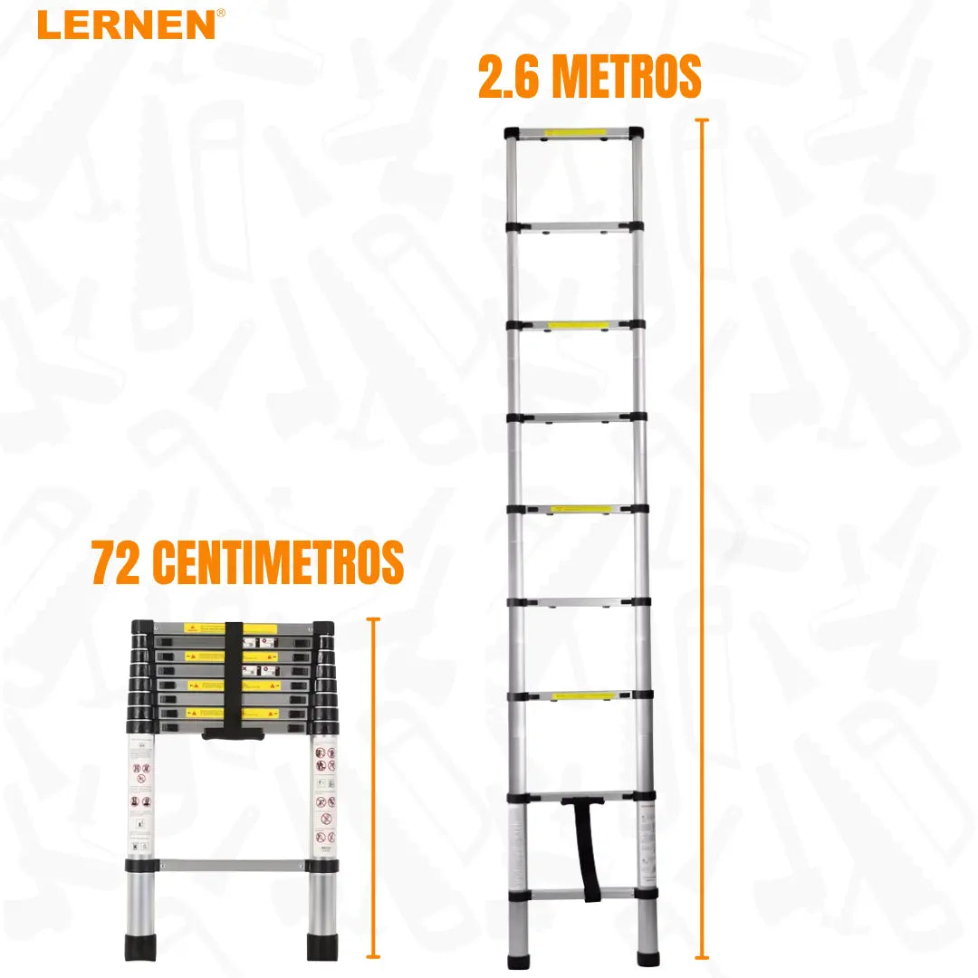 Escalera Telescópica Plegable 2.6 Metros Lernen Color Gris Lernen