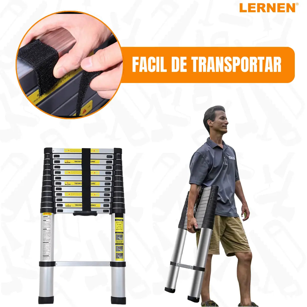Escalera Telescópica Plegable 2.6 Metros Lernen Color Gris Lernen