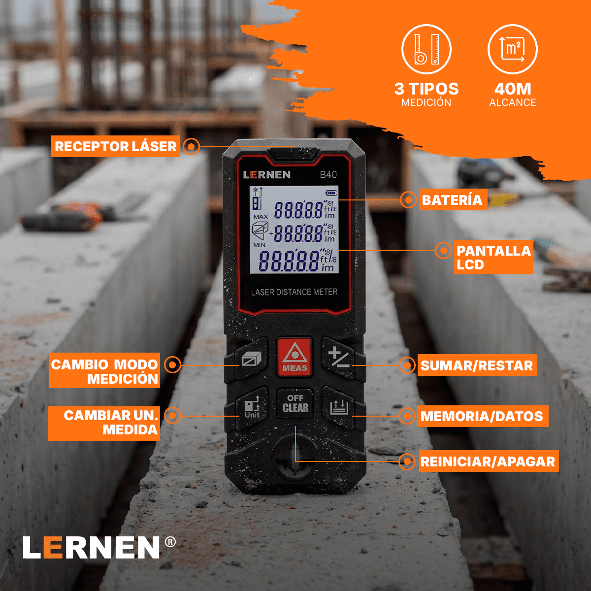 Medidor De Distancia Laser Digital 40m LERNEN