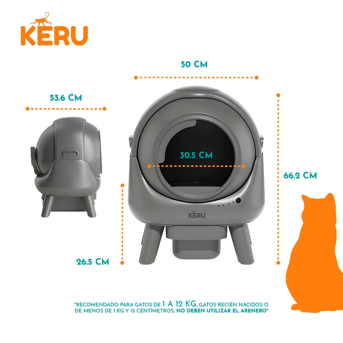 Arenero Inteligente Automático KERU EC Para Gatos Con App Y Conexión Wifi Keru
