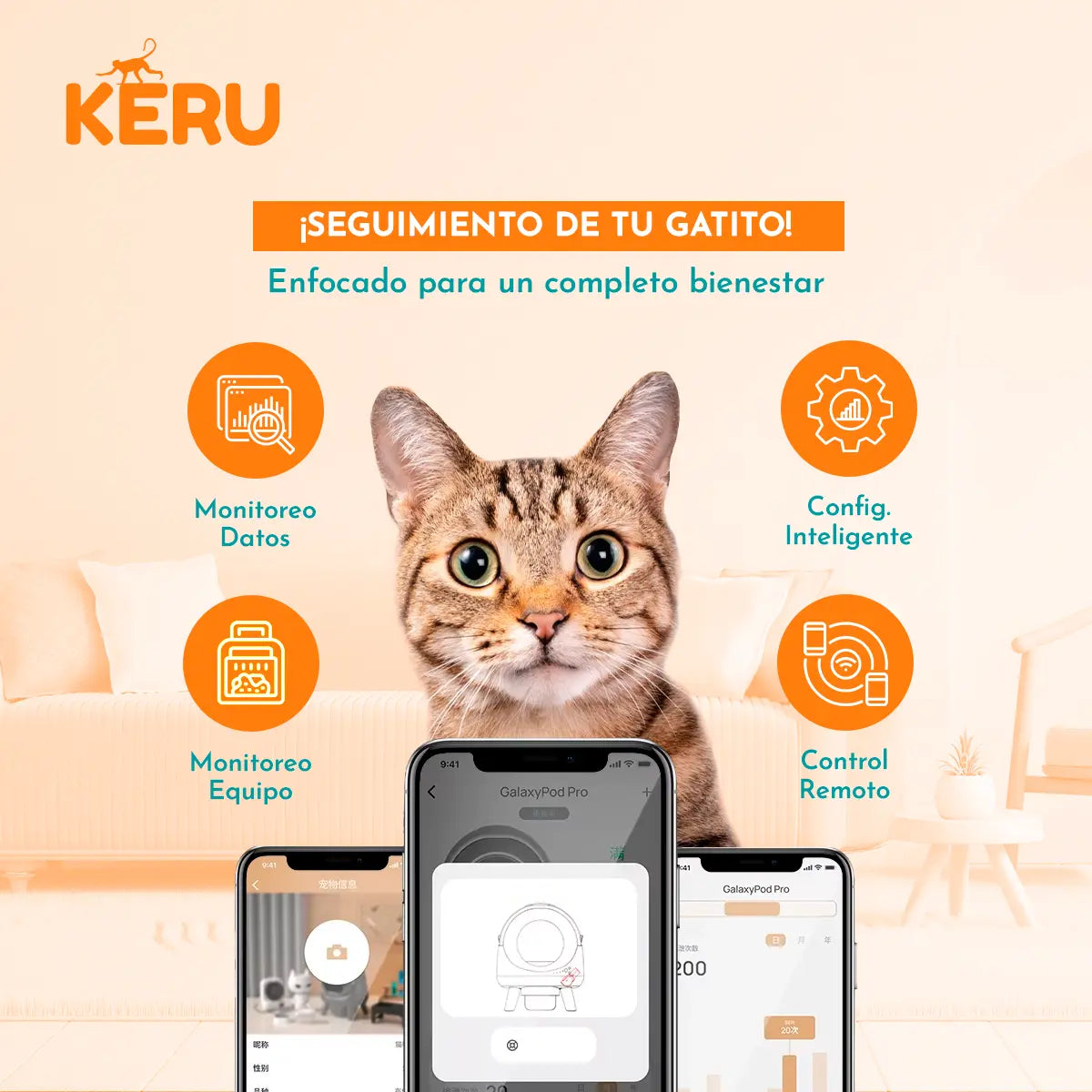 Arenero Inteligente Automático KERU EC Para Gatos Con App Y Conexión Wifi Keru