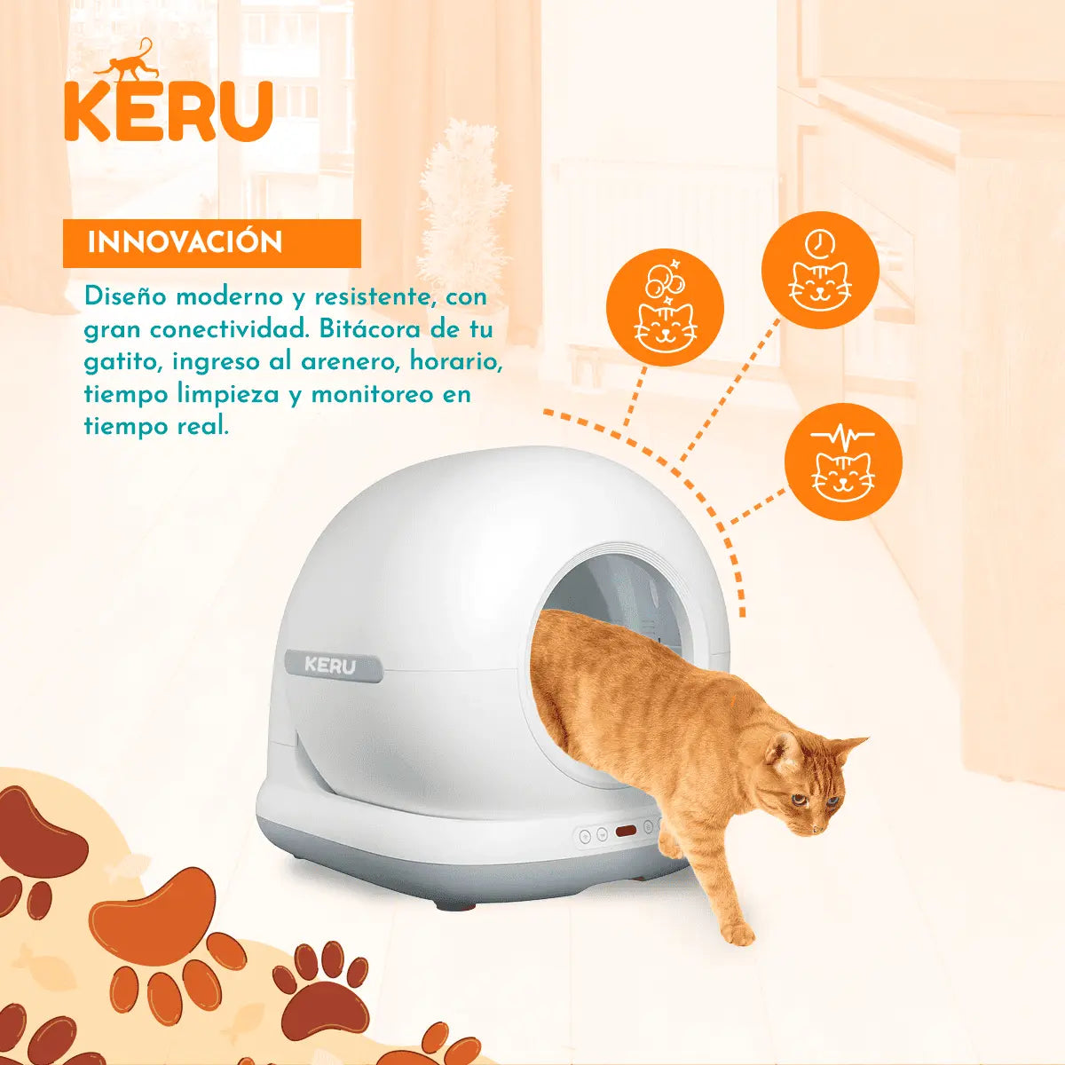 Arenero Inteligente Automático WiFi para Gatos con App - Autolimpiante Keru Keru