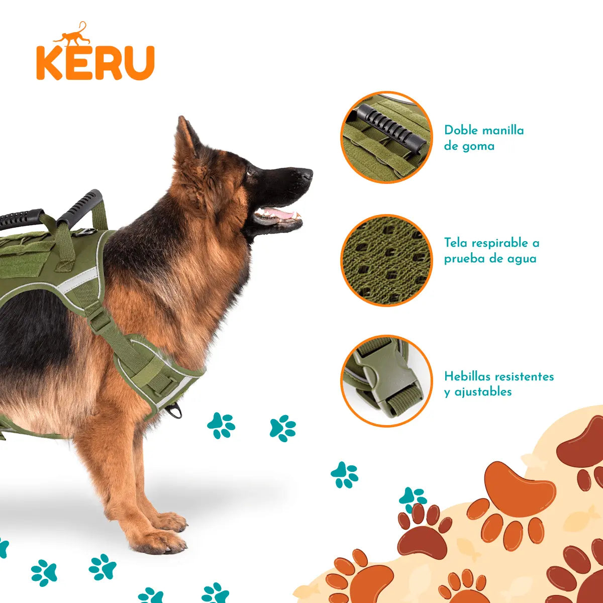 Arnes Mascota Verde - Varias Tallas Keru