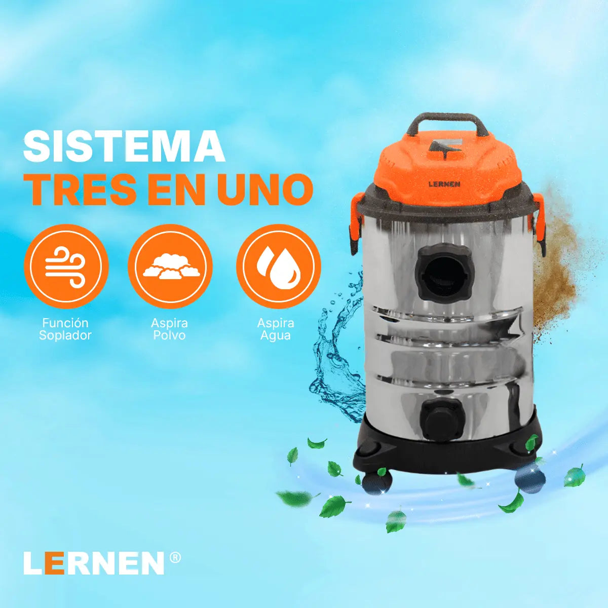 Aspiradora LERNEN Multifunción Metálica Polvo Agua 30 Litros 1500w Lernen