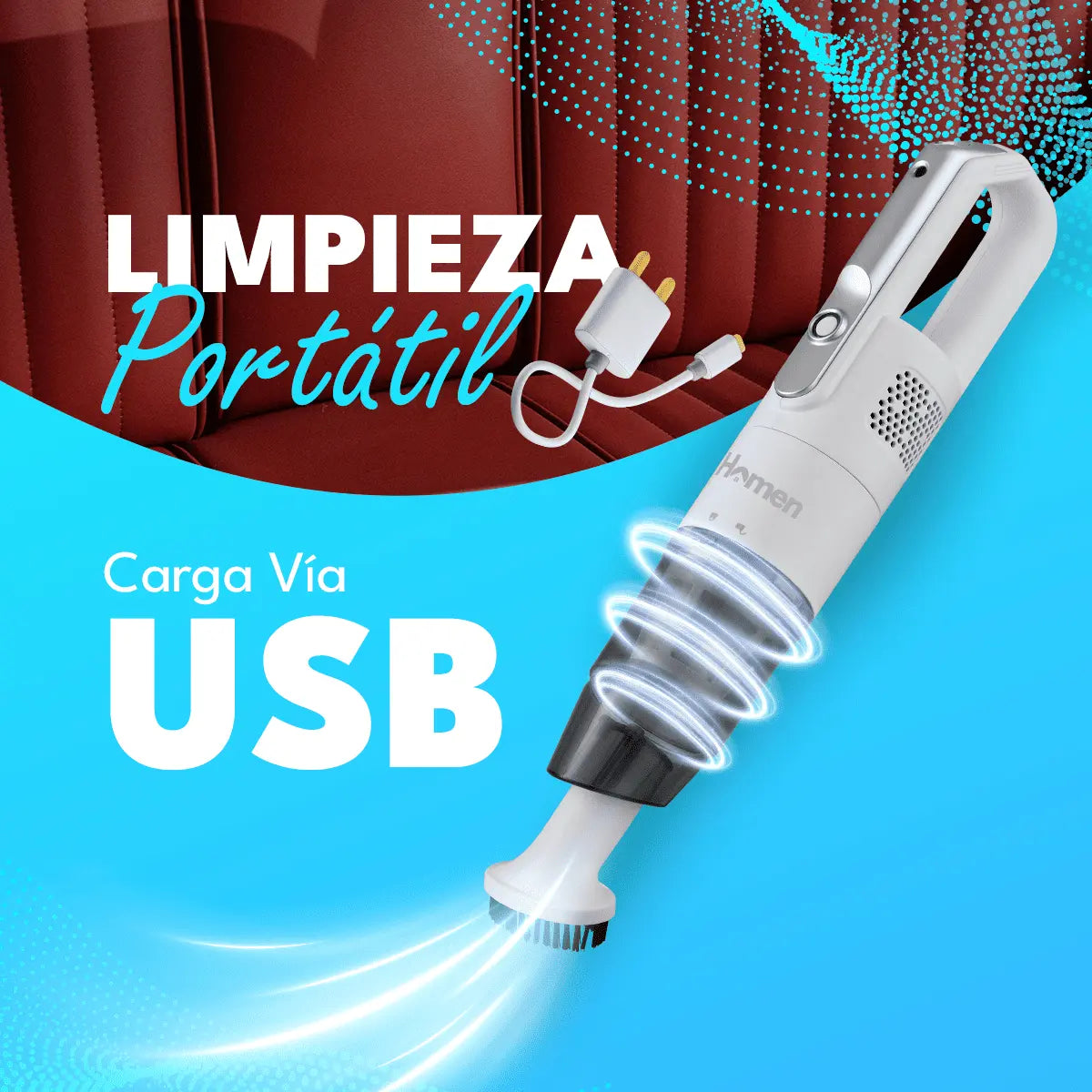 Aspiradora inalámbrica Recargable 2 en 1 de 7.4v y 50w Usb-C Homen Homen