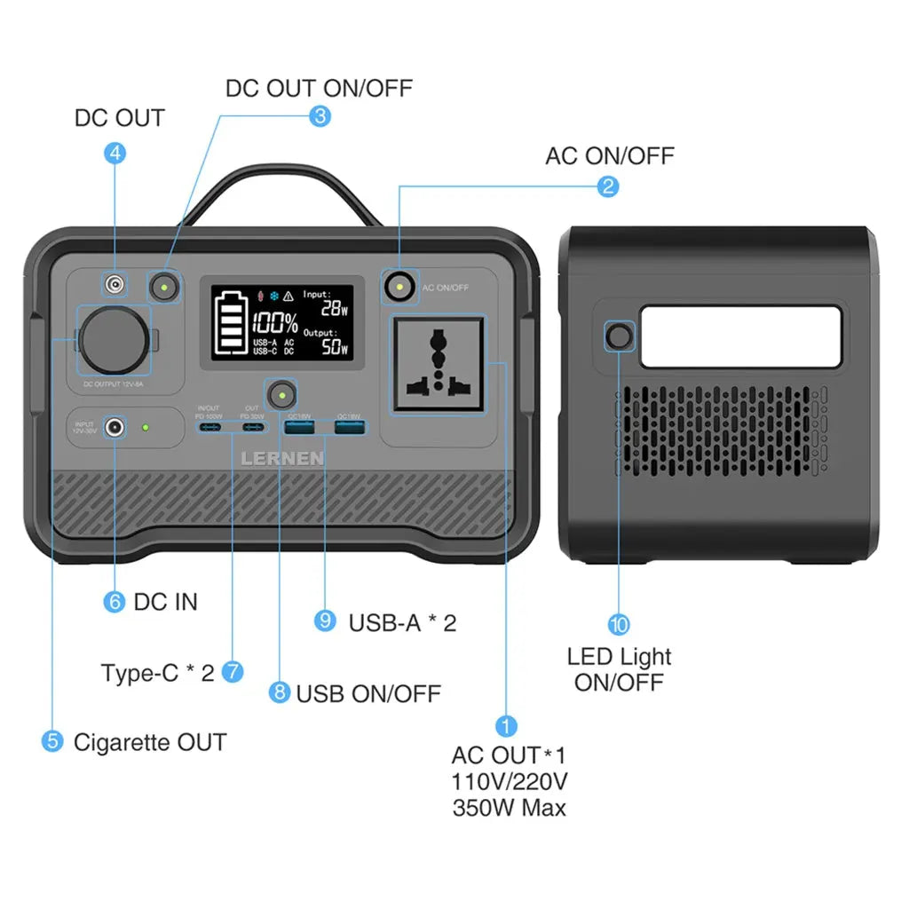 Estación De Energía Portátil Lernen 350w Generador Eléctrico Lernen