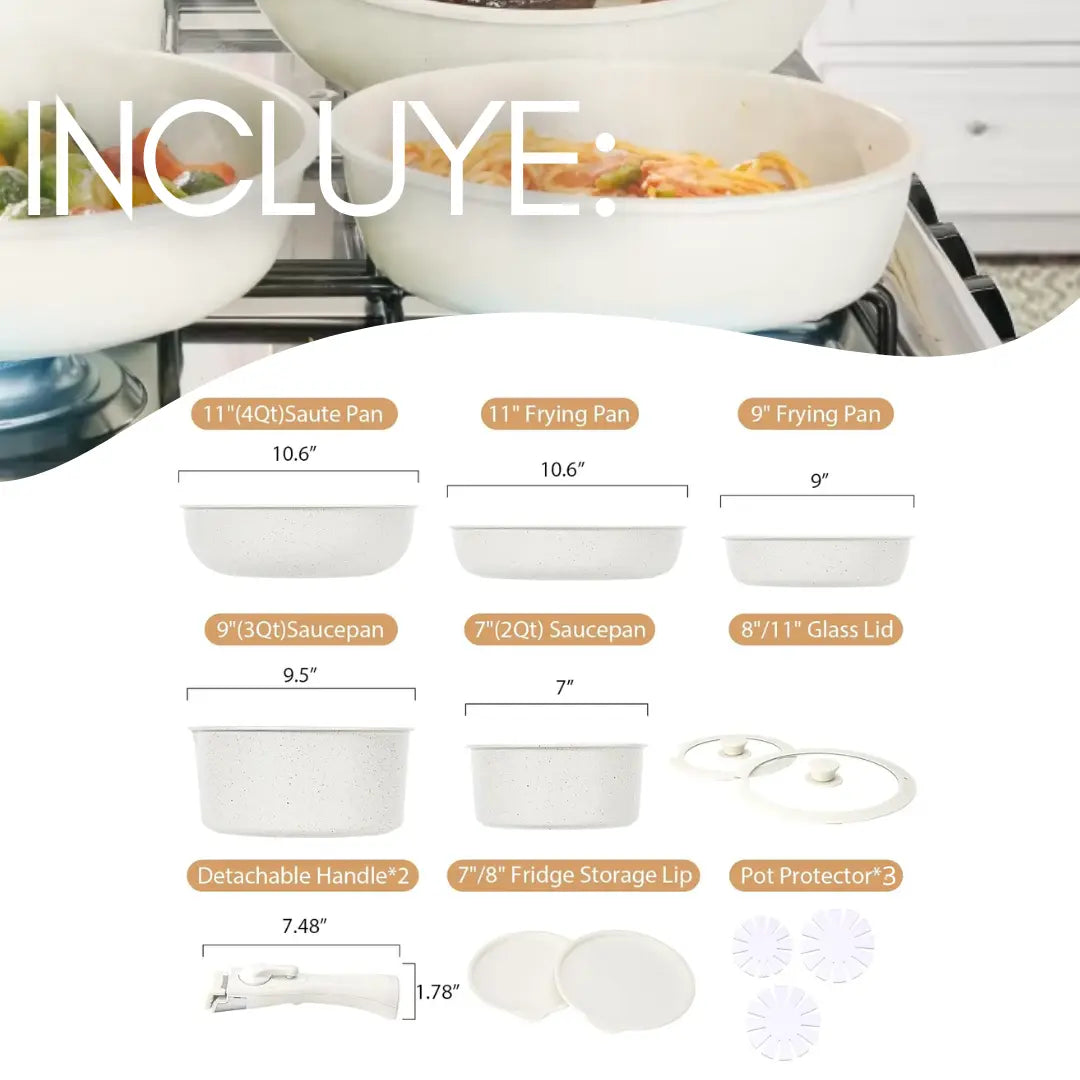 Batería Ollas 15 Piezas Homen - Blanca Homen