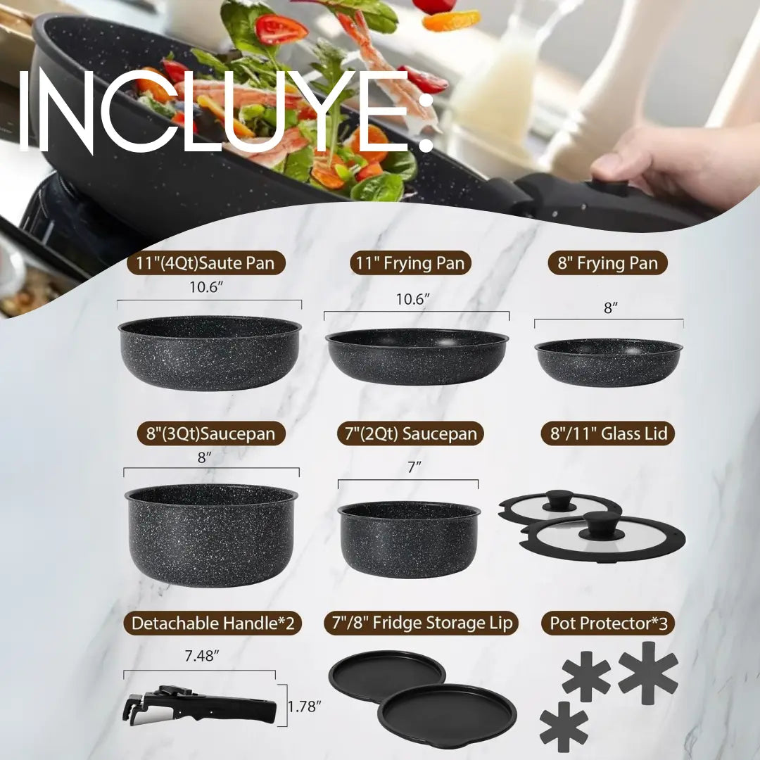 Batería Ollas 15 Piezas Homen - Negra Homen