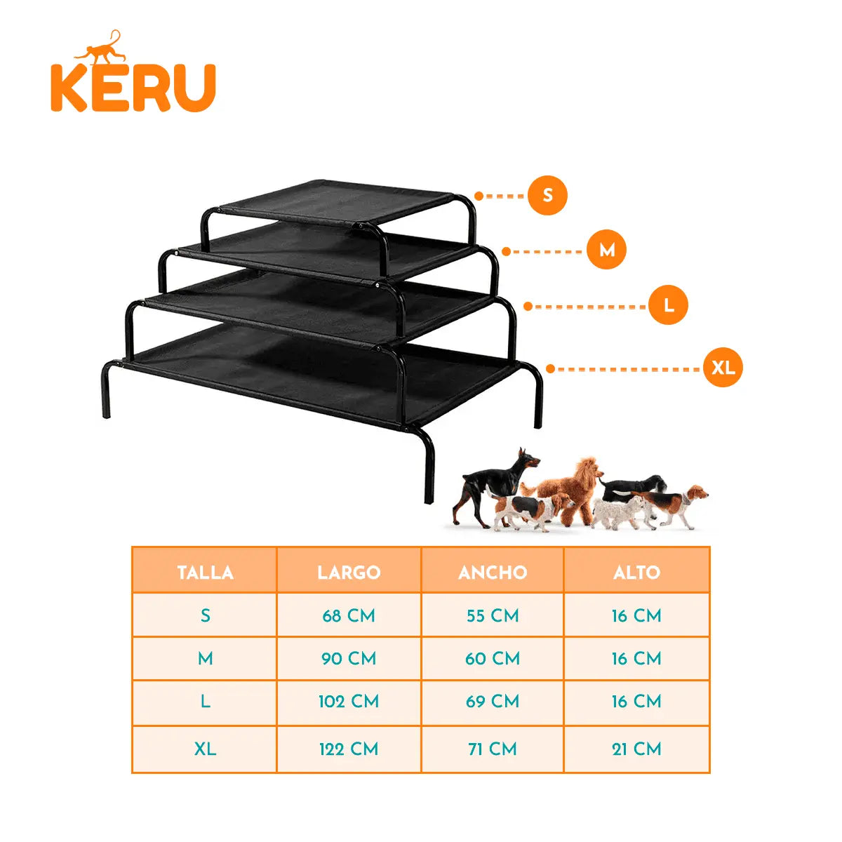 Cama Refrescante En Altura Para Perros y Gatos - Tallas Keru
