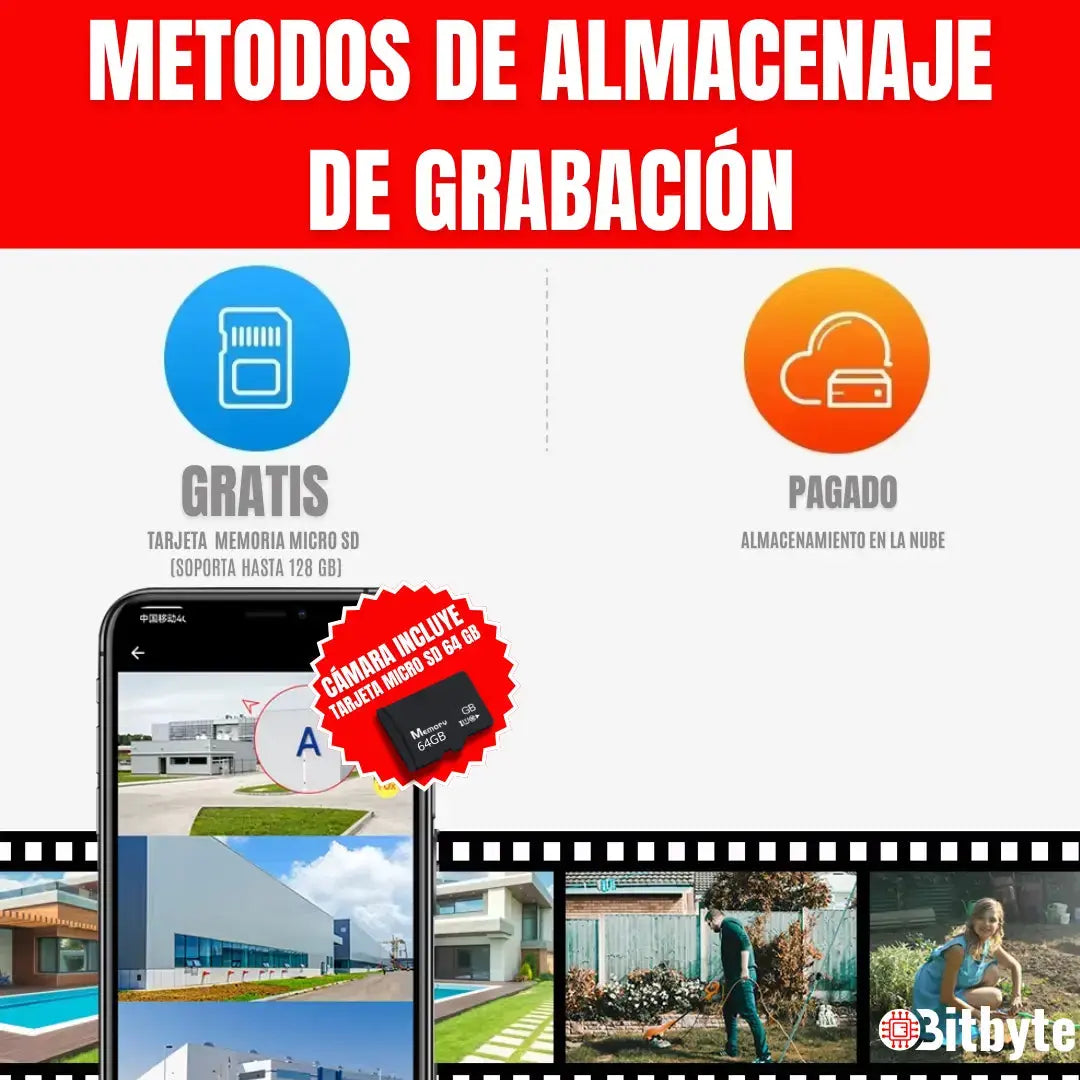 Cámara de seguridad Solar Wifi Exterior Impermeable 4MP + SD 64 GB Lernen