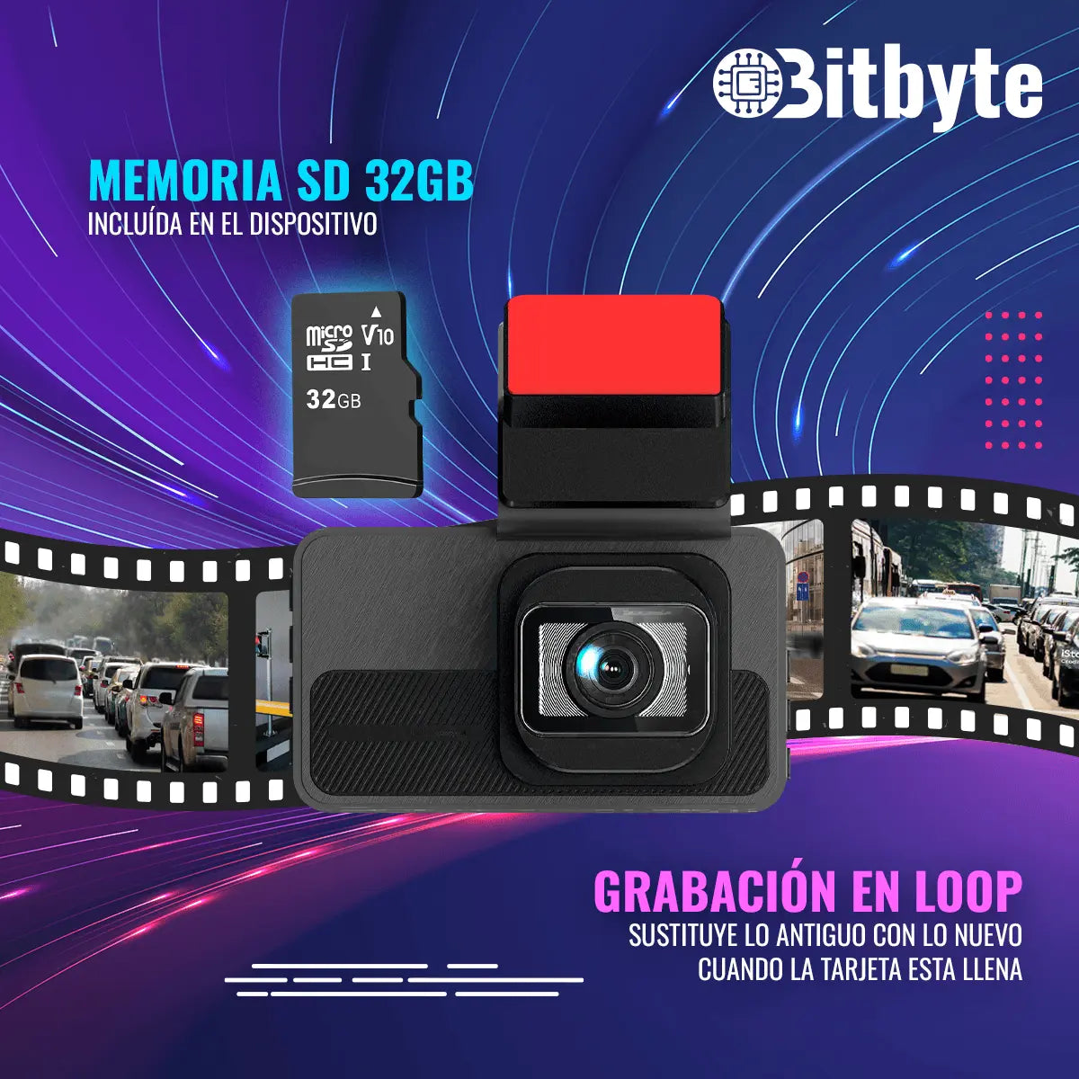 Cámara para Auto Doble Dash Cam Bitbyte 4k Retroceso + App Bitbyte