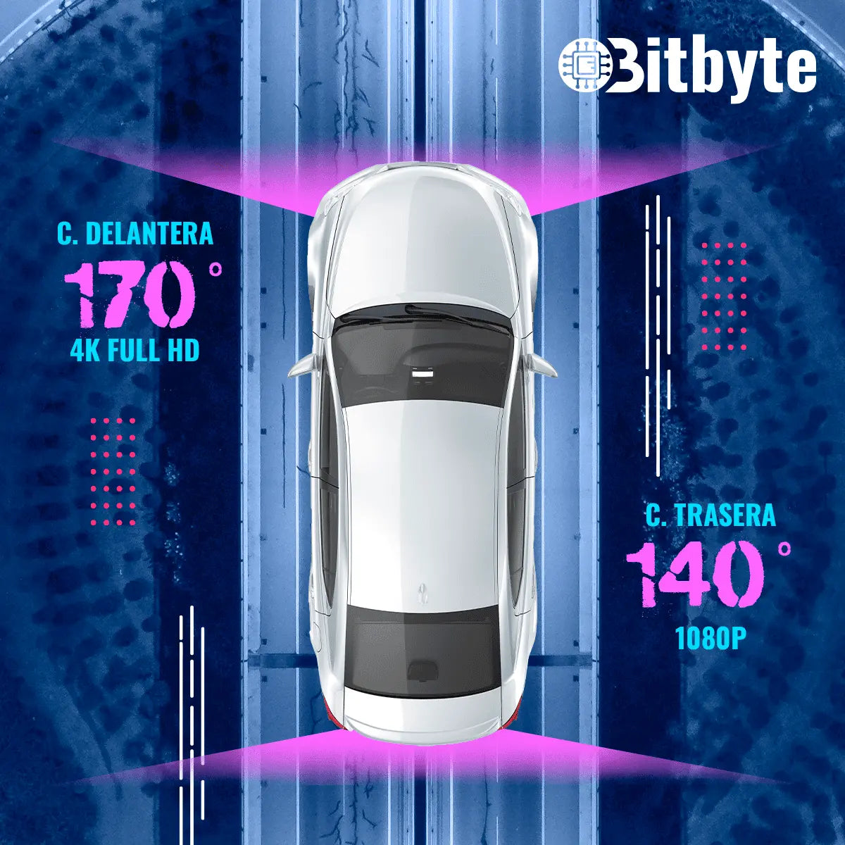 Cámara para Auto Doble Dash Cam Bitbyte 4k Retroceso + App Bitbyte