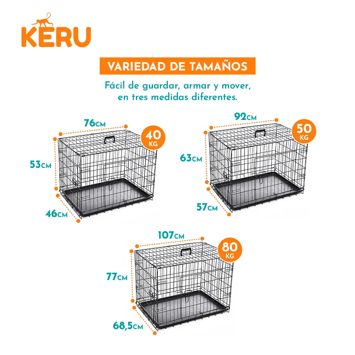 Canil Para Perros Desarmable 2 Puertas - 3 Tamaños Keru