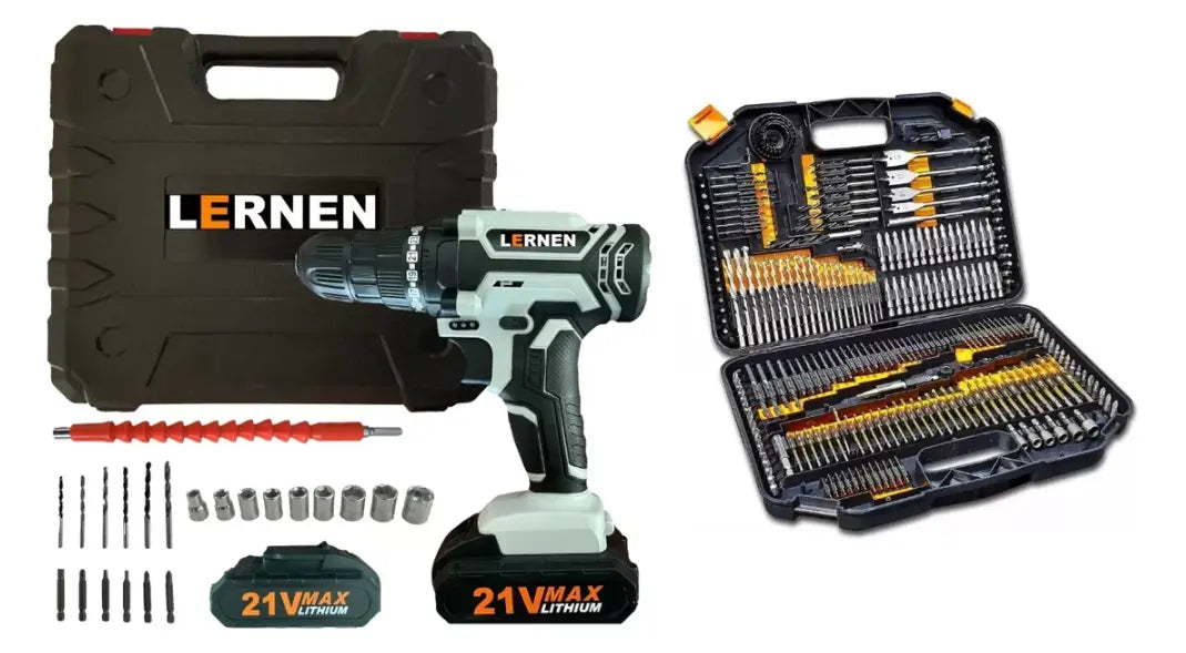 Pack Taladro Destornillador Inalámbrico 21v + Set 246 Brocas Lernen