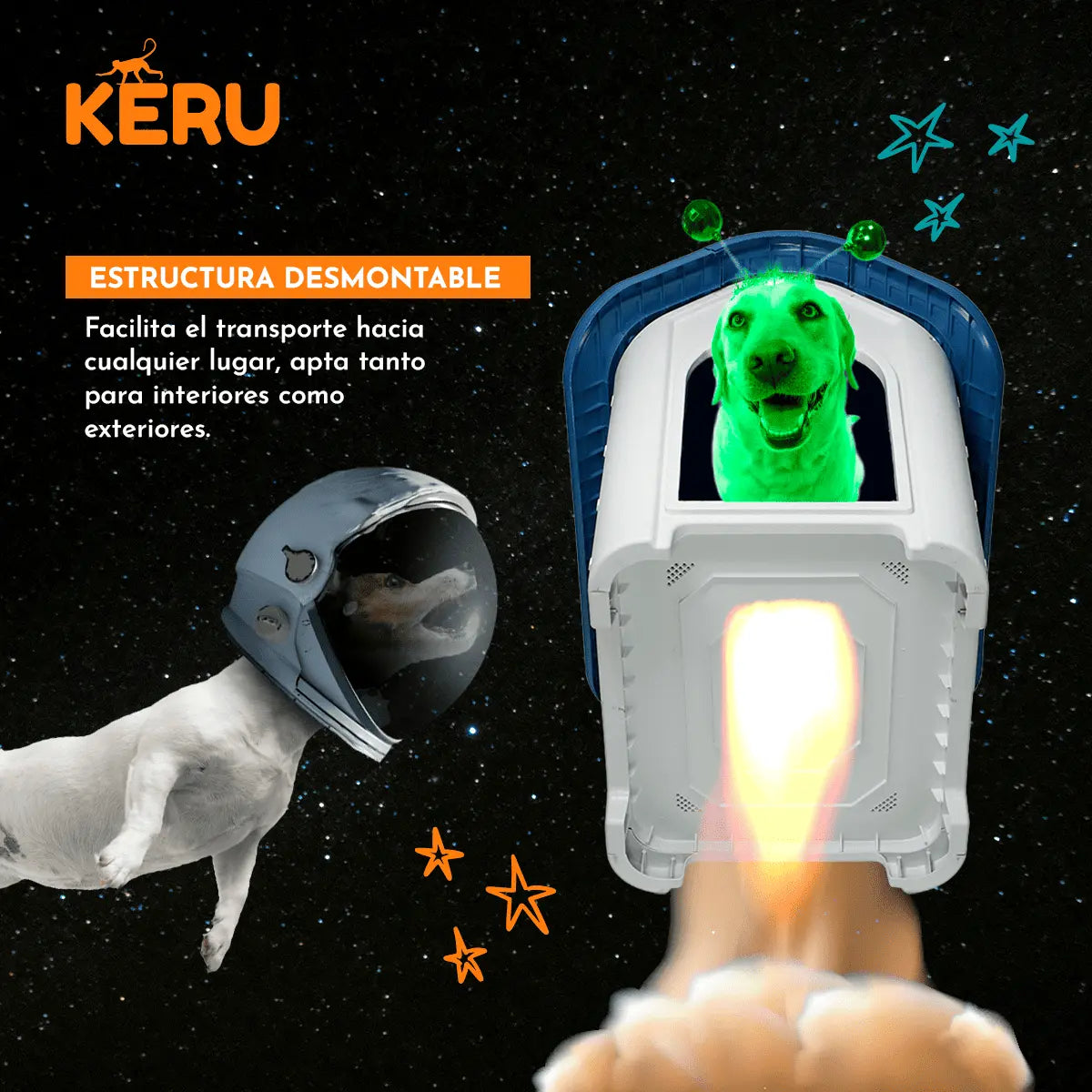 Casa para Perro con Ventana y Techo Azul Keru