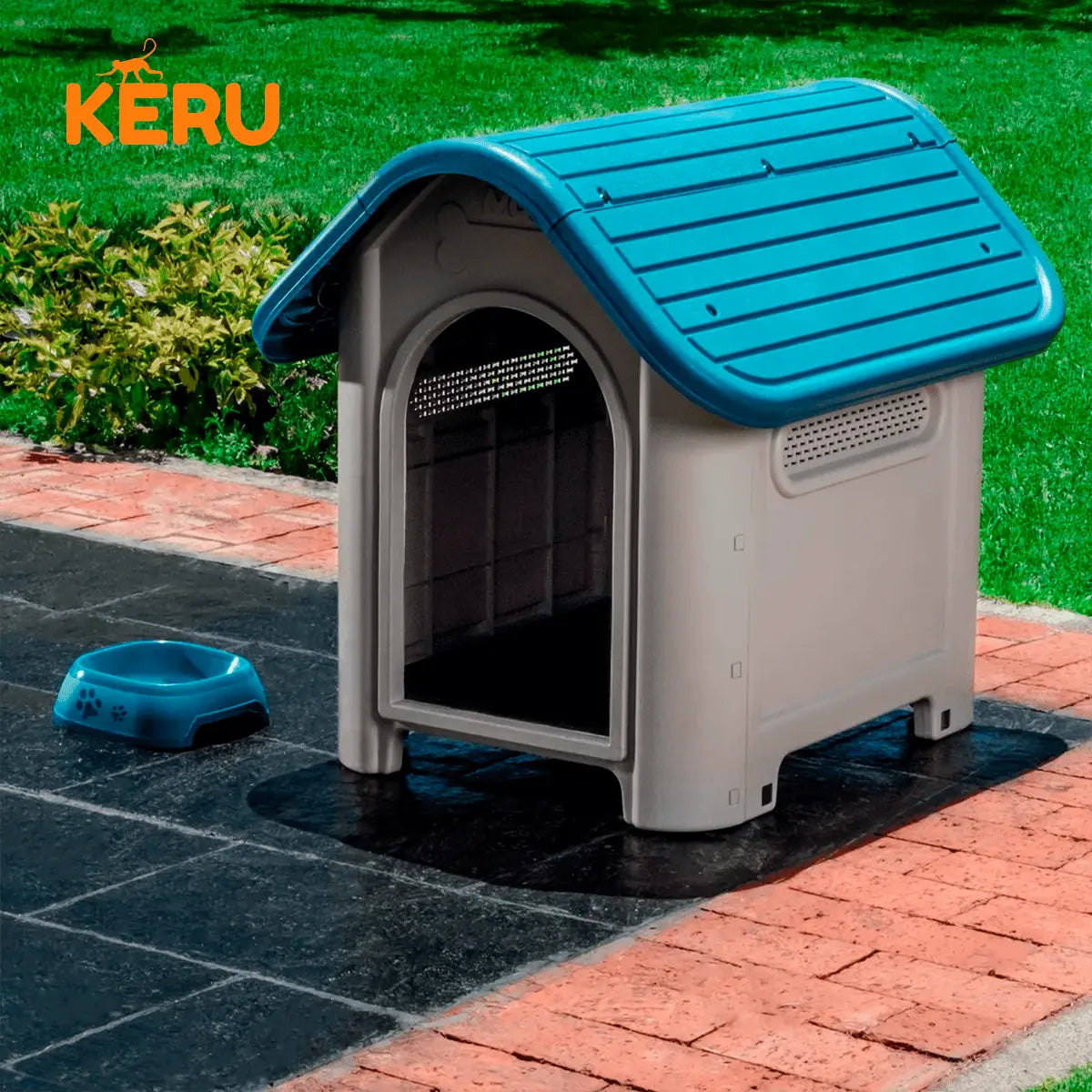 Casa para Perro con Ventana y Techo Azul Keru