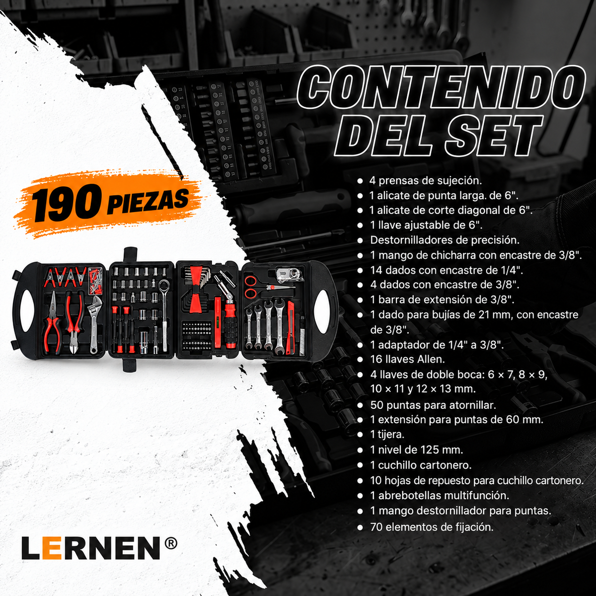 Set de Herramientas Manuales de 190 Piezas Lernen