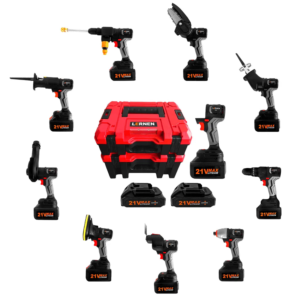 Combo Taladro + Herramientas Eléctricas 10 En 1 LERNEN + Maletín + 2 Baterías Lernen