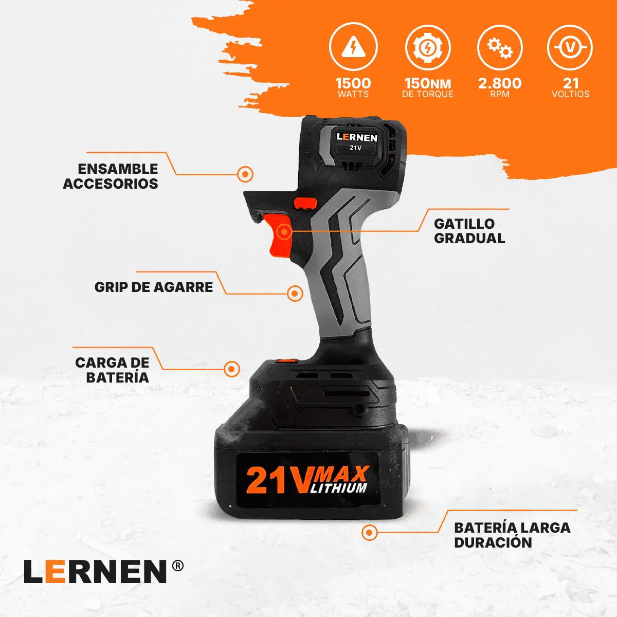 Combo Taladro + Herramientas Eléctricas 10 En 1 LERNEN + Maletín + 2 Baterías Lernen