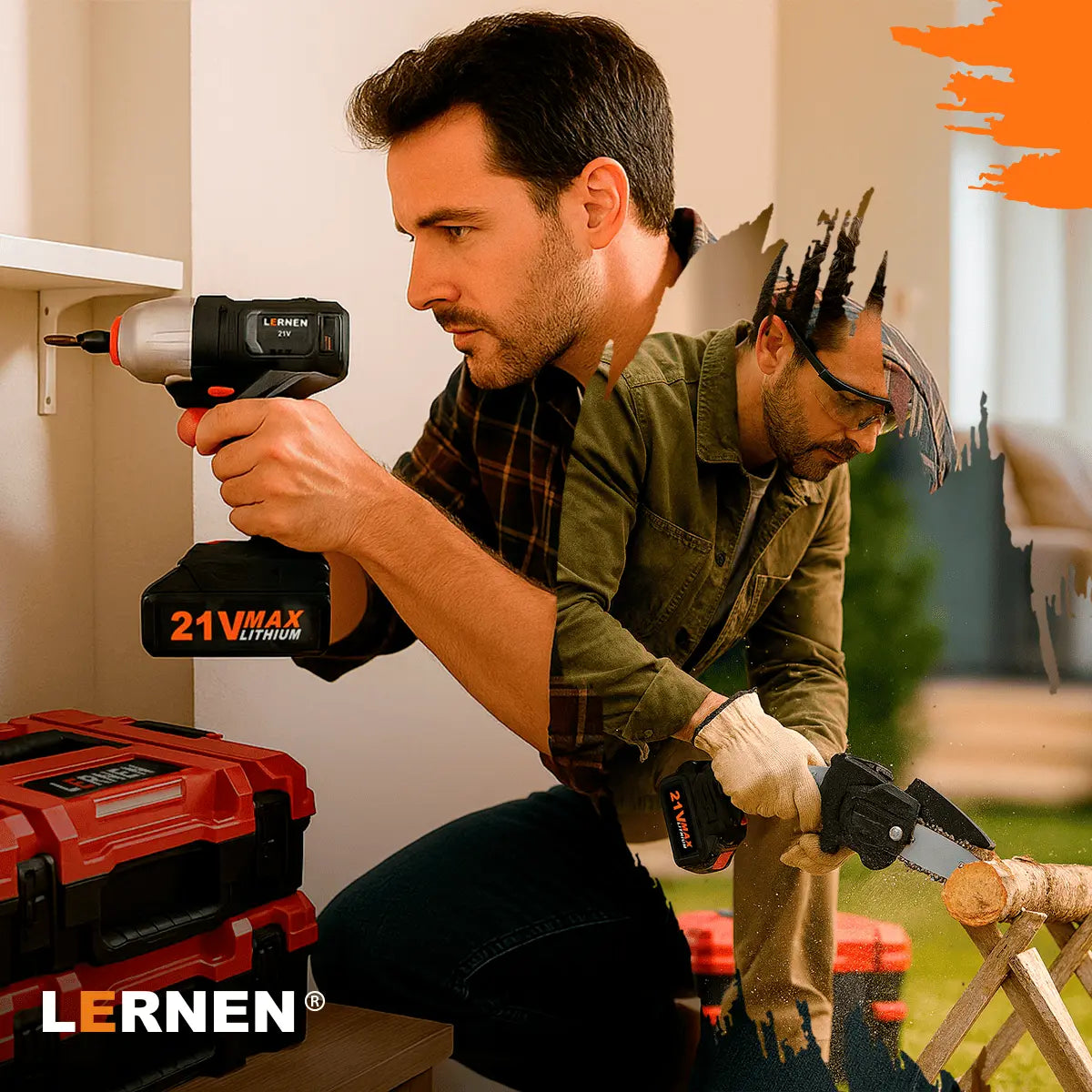 Combo Taladro + Herramientas Eléctricas 10 En 1 LERNEN + Maletín + 2 Baterías Lernen