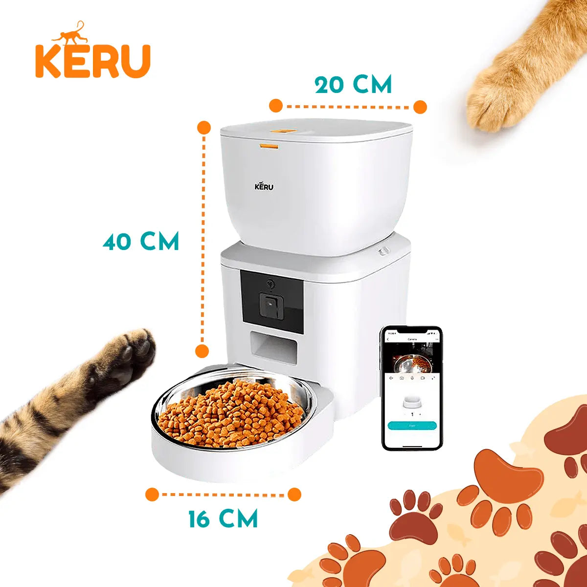 Comedero Automático Wifi Con Cámara Blanco Keru