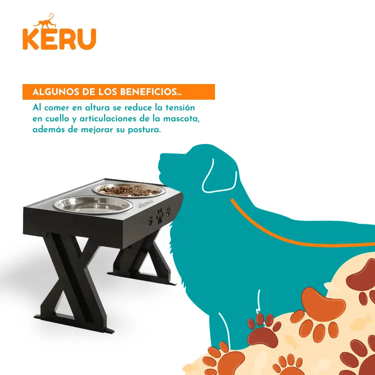 Comedero y Bebedero Para Perros con Altura Ajustable - Colores - 2 Platos de Acero y 1 Comedero con Dificultad Lernen