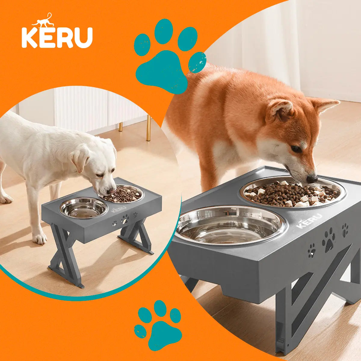 Comedero y Bebedero Para Perros con Altura Ajustable Gris Lernen