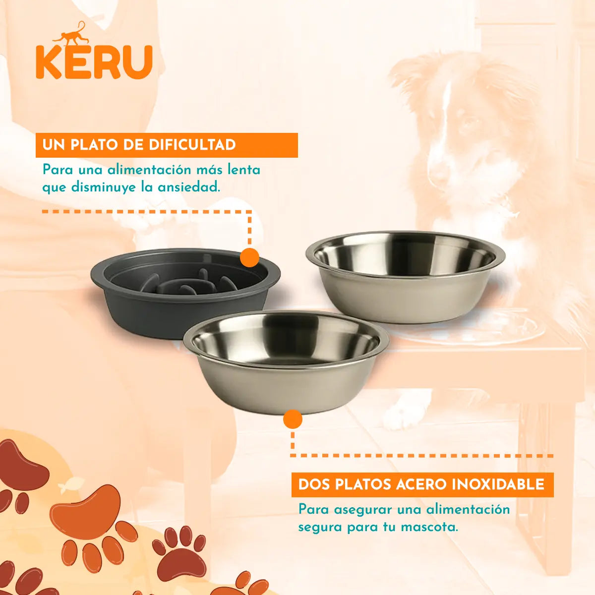 Comedero y Bebedero Para Perros con Altura Ajustable Gris Lernen