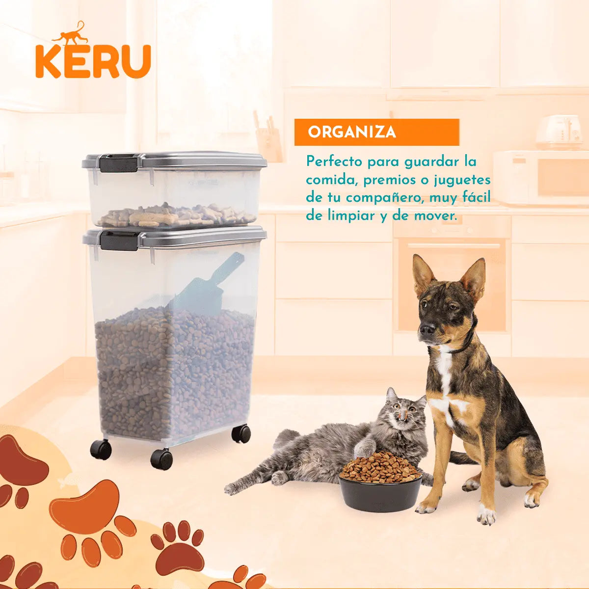 Contenedor De Alimento, Comida, Premios, Perro Gato con Ruedas Keru