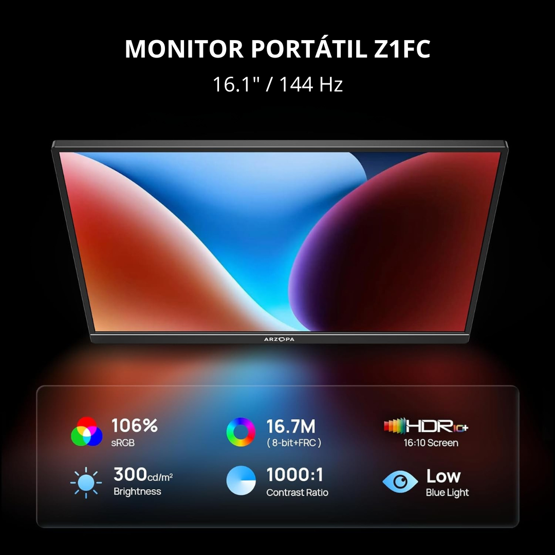 Monitor Portátil ARZOPA Z1FC 16.1” Full HD 144Hz – Ultra Ligero