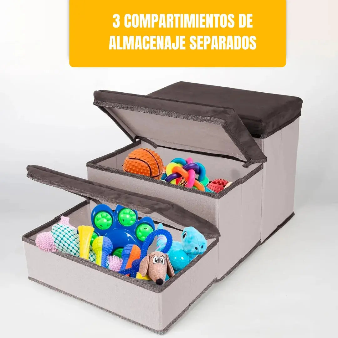 Escalera Para Perros Y Gatos Con Estantes Guardadores Gris Keru