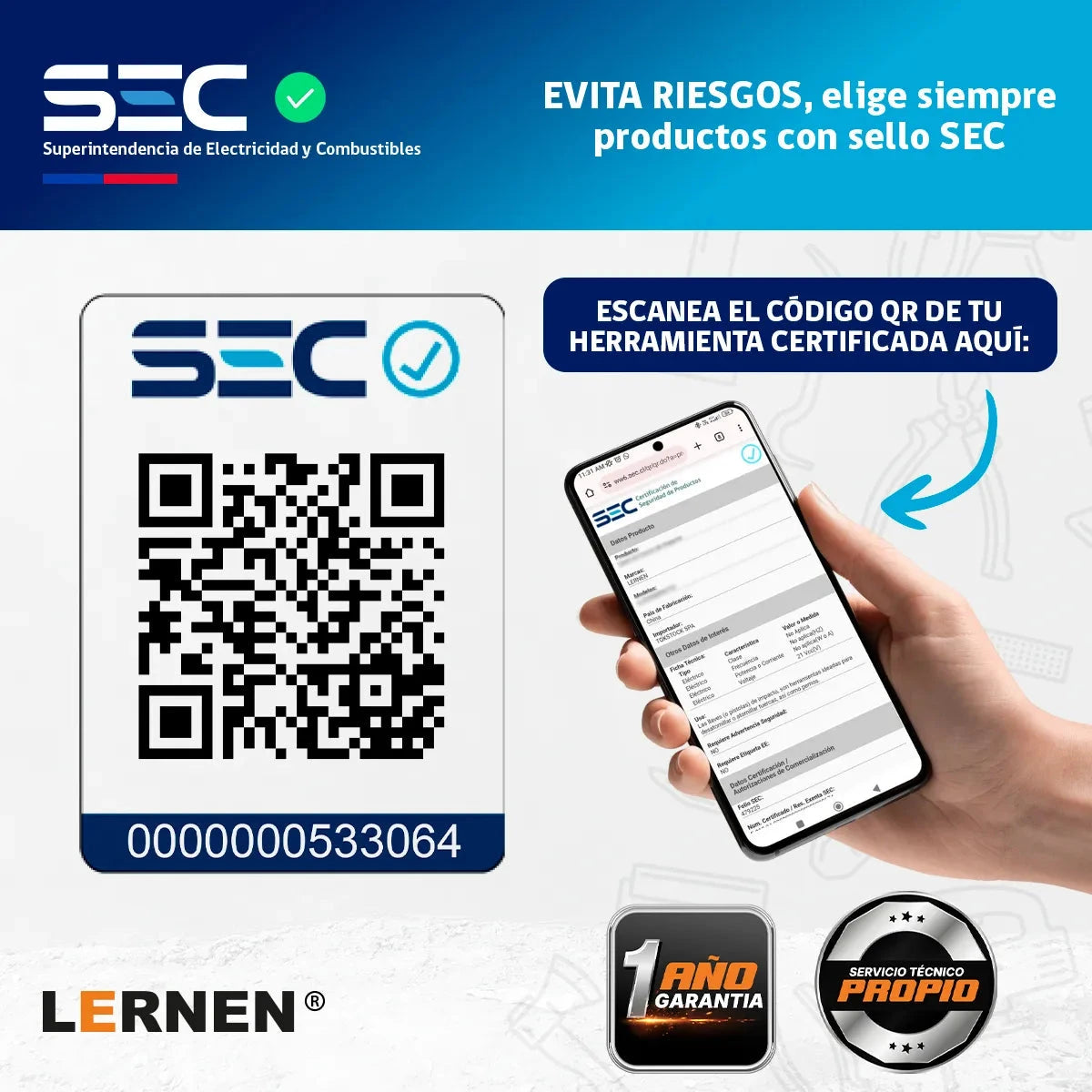 Motosierra Podadora Inalámbrica 12” LERNEN + 2 Baterías + Maletín Lernen