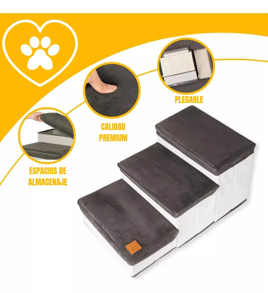 Escalera Para Perros Y Gatos Con Estantes Guardadores Gris Keru