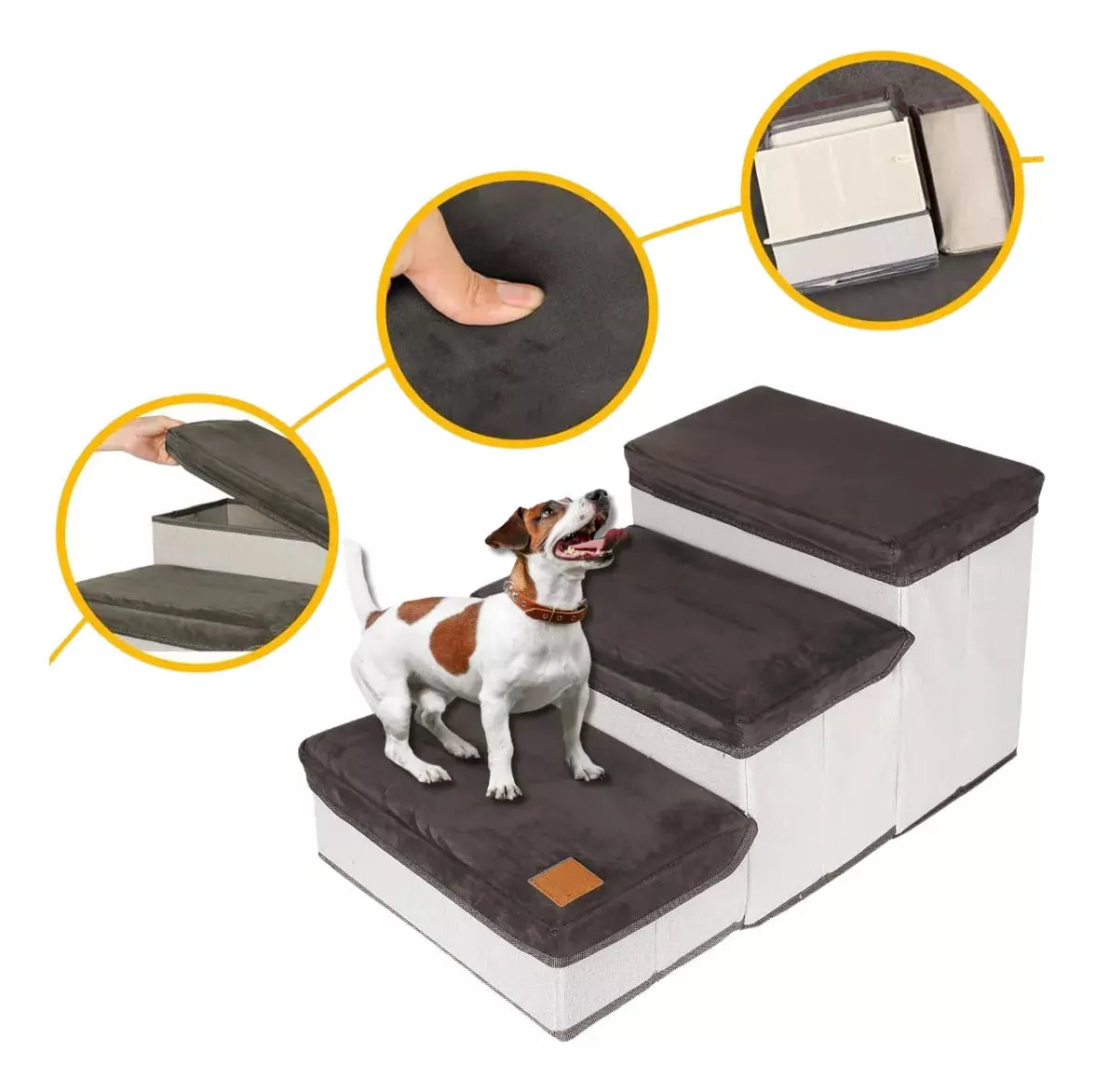 Escalera Para Perros Y Gatos Con Estantes Guardadores Gris Keru