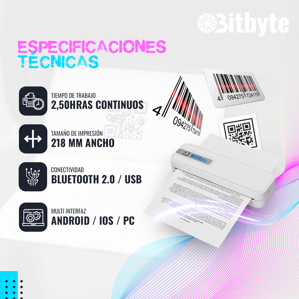 Impresora Térmica Portátil A4 Blanca Bitbyte