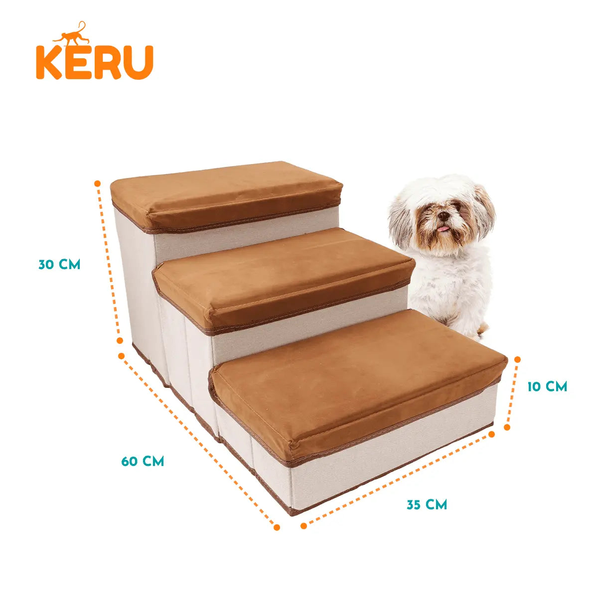 Escalera Para Perros Y Gatos Con Estantes Guardadores Cafe Keru