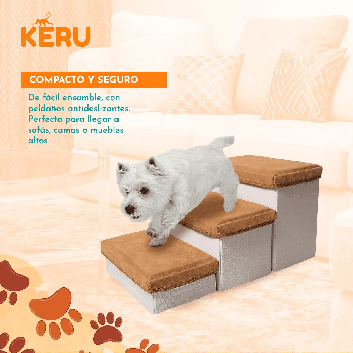 Escalera Para Perros Y Gatos Con Estantes Guardadores Cafe Keru