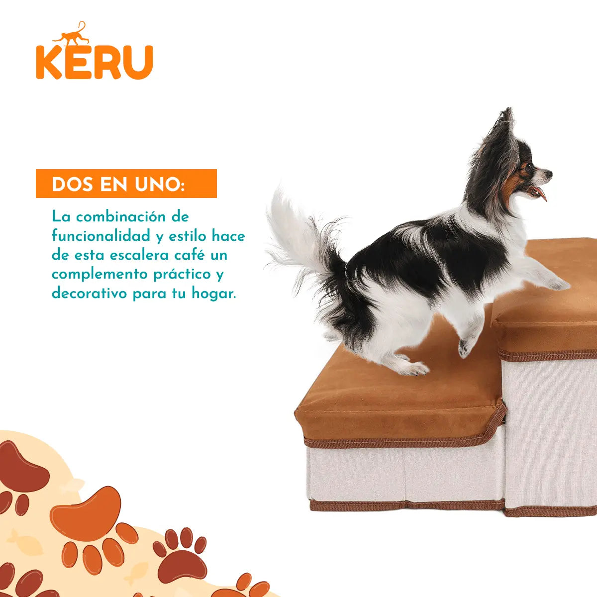 Escalera Para Perros Y Gatos Con Estantes Guardadores Cafe Keru