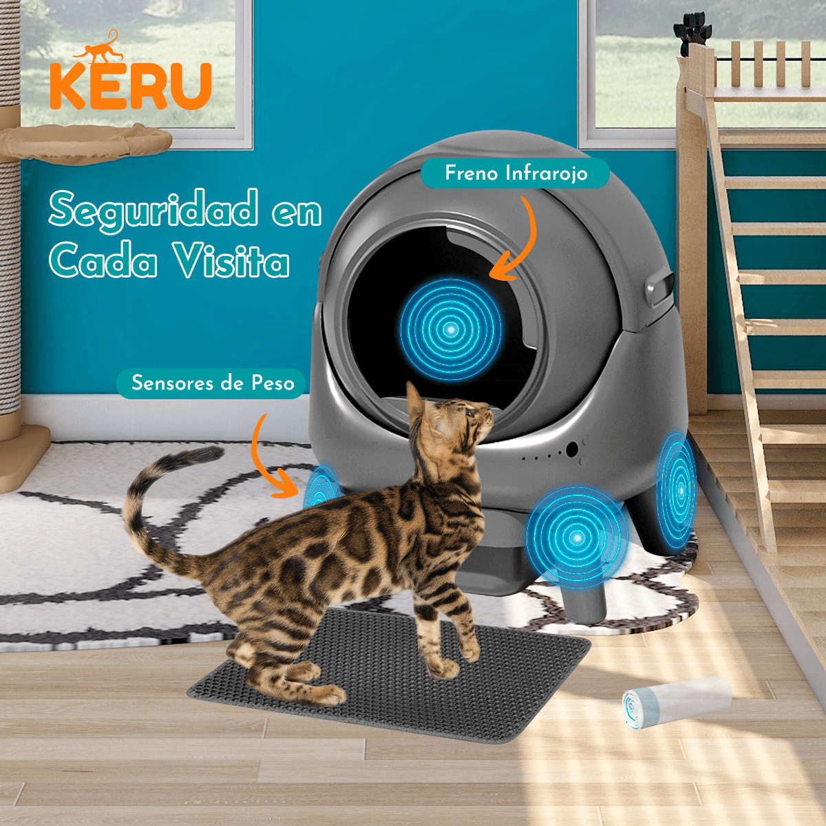 Arenero Inteligente Automático KERU EC Para Gatos Con App Y Conexión Wifi - Autolimpiante Keru