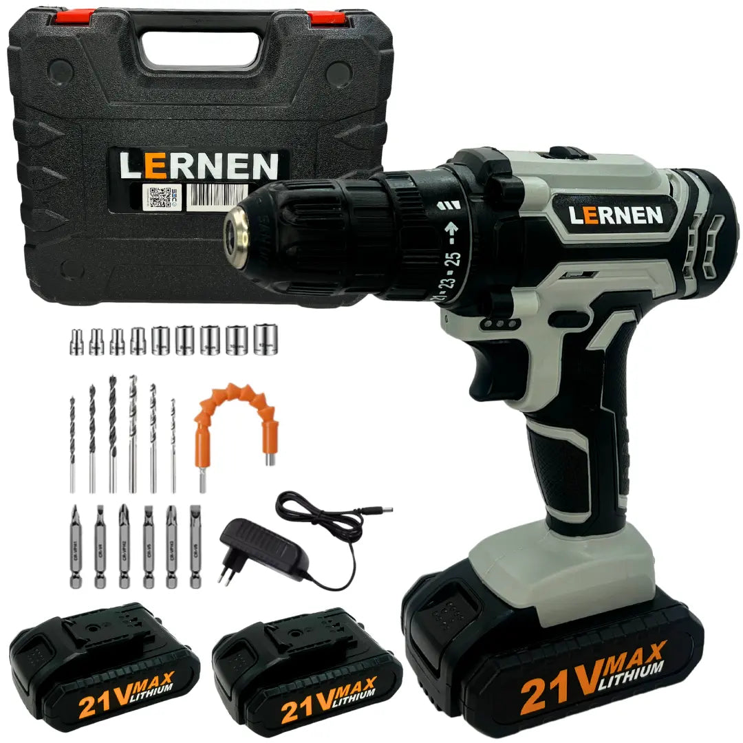 Pack Taladro Destornillador Inalámbrico 21v + Set 246 Brocas Lernen